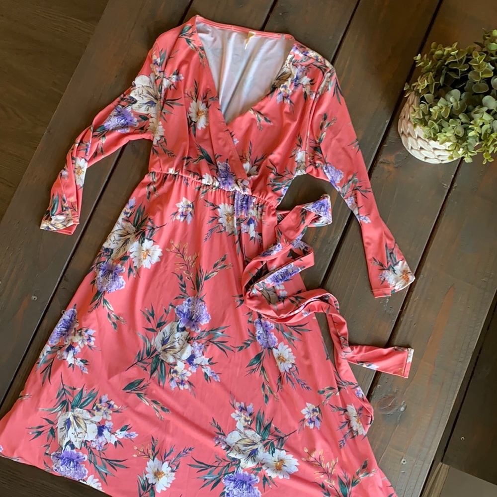 PinkBlush Maternity Women’s Coral Small Dress with Flower Pattern